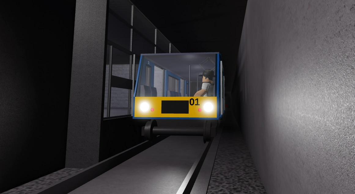 A train waiting to depart one of the stations